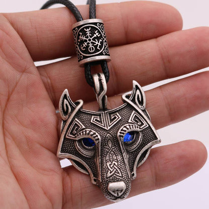 Viking Wolf Head Blue Eye Necklace With Celtic Knot Rune - Tartarian Treasures & Trinkets