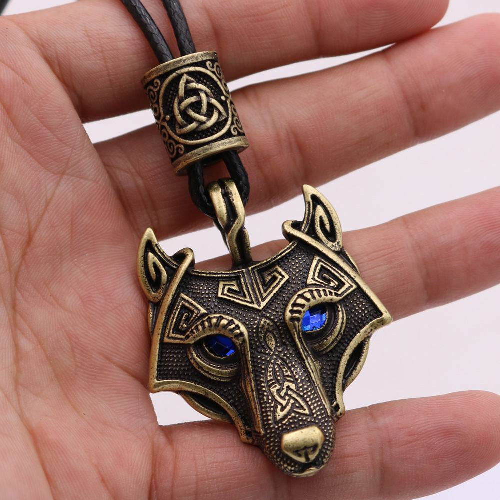 Viking Wolf Head Blue Eye Necklace With Celtic Knot Rune - Tartarian Treasures & Trinkets