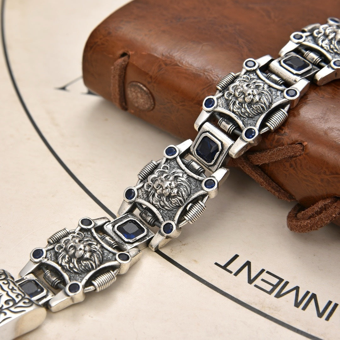 Mens 925 Sterling Silver LION Zircon Bracelet Tartarian Treasures & Trinkets