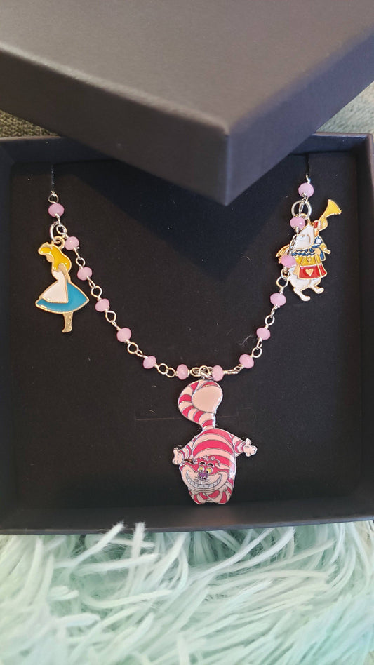 Alice in wonderland Handmade  Colored Enamel Charm necklace