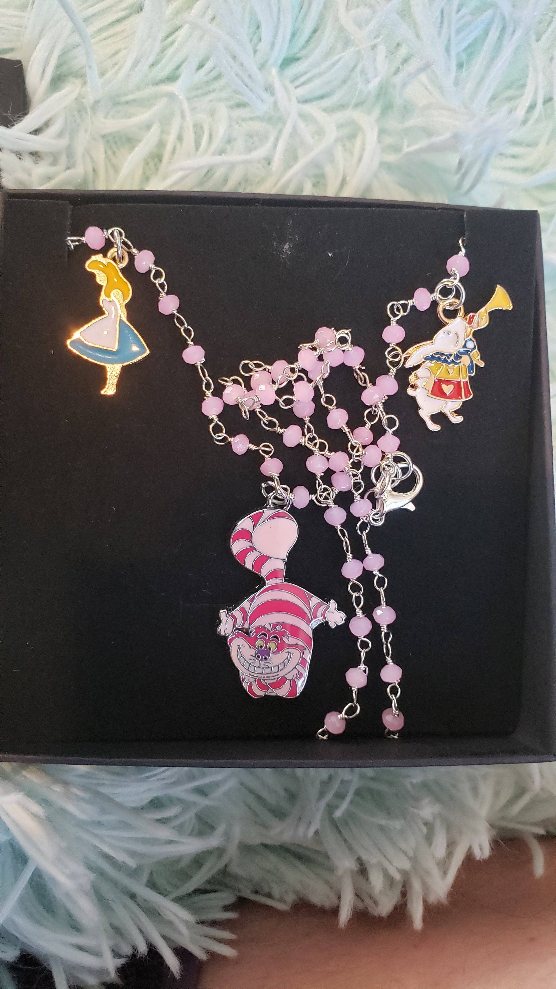 Alice in wonderland Handmade  Colored Enamel Charm necklace