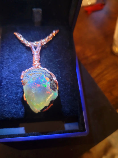 Ultra RARE- 75ct Large  Rough Raw Ethopian Opal Handmade Copper Pendant w Matching 5mm Chain- VERES Celtic Designs Original - Tartarian Treasures & Trinkets