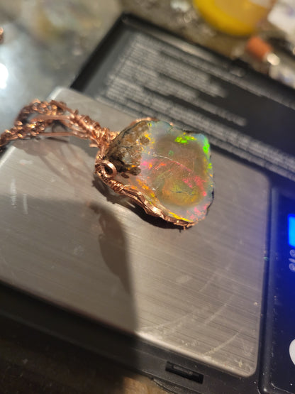 Ultra RARE- 75ct Large  Rough Raw Ethopian Opal Handmade Copper Pendant w Matching 5mm Chain- VERES Celtic Designs Original - Tartarian Treasures & Trinkets