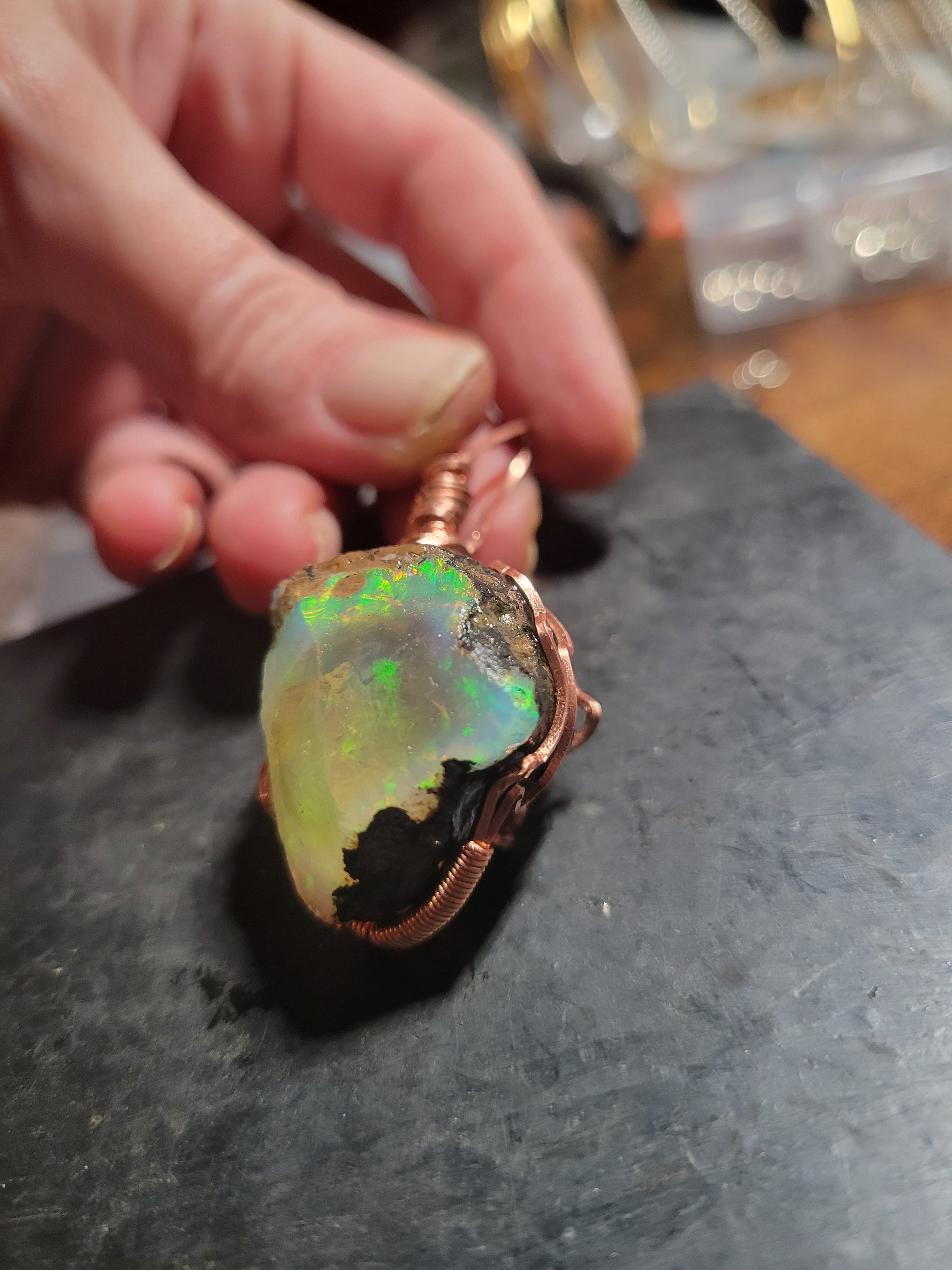 Ultra RARE- 75ct Large  Rough Raw Ethopian Opal Handmade Copper Pendant w Matching 5mm Chain- VERES Celtic Designs Original - Tartarian Treasures & Trinkets