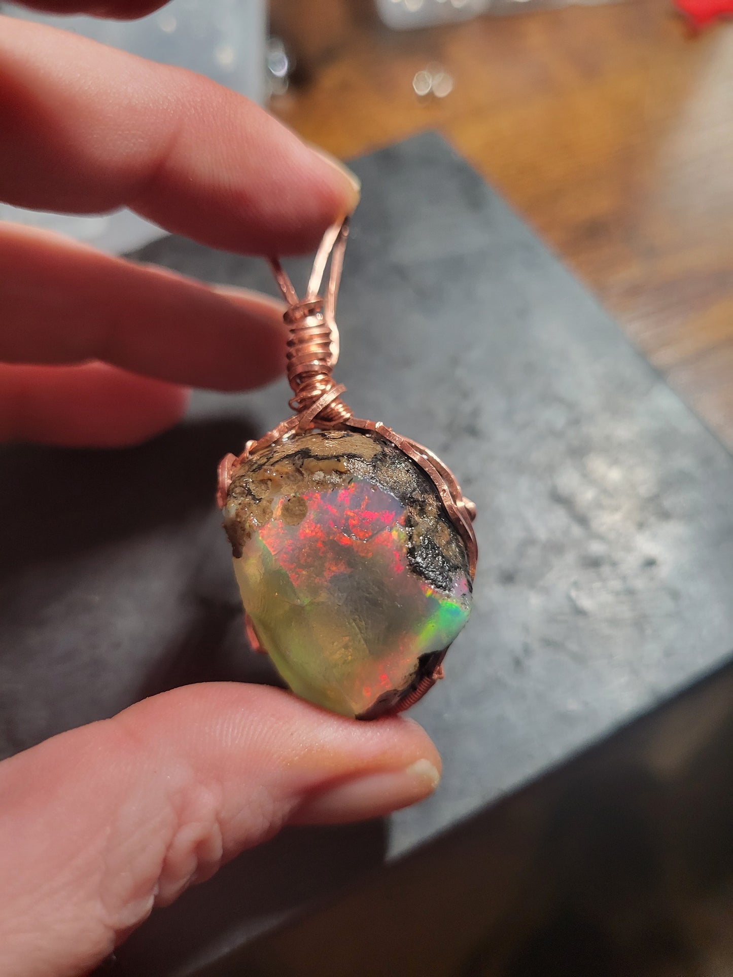 Ultra RARE- 75ct Large  Rough Raw Ethopian Opal Handmade Copper Pendant w Matching 5mm Chain- VERES Celtic Designs Original - Tartarian Treasures & Trinkets