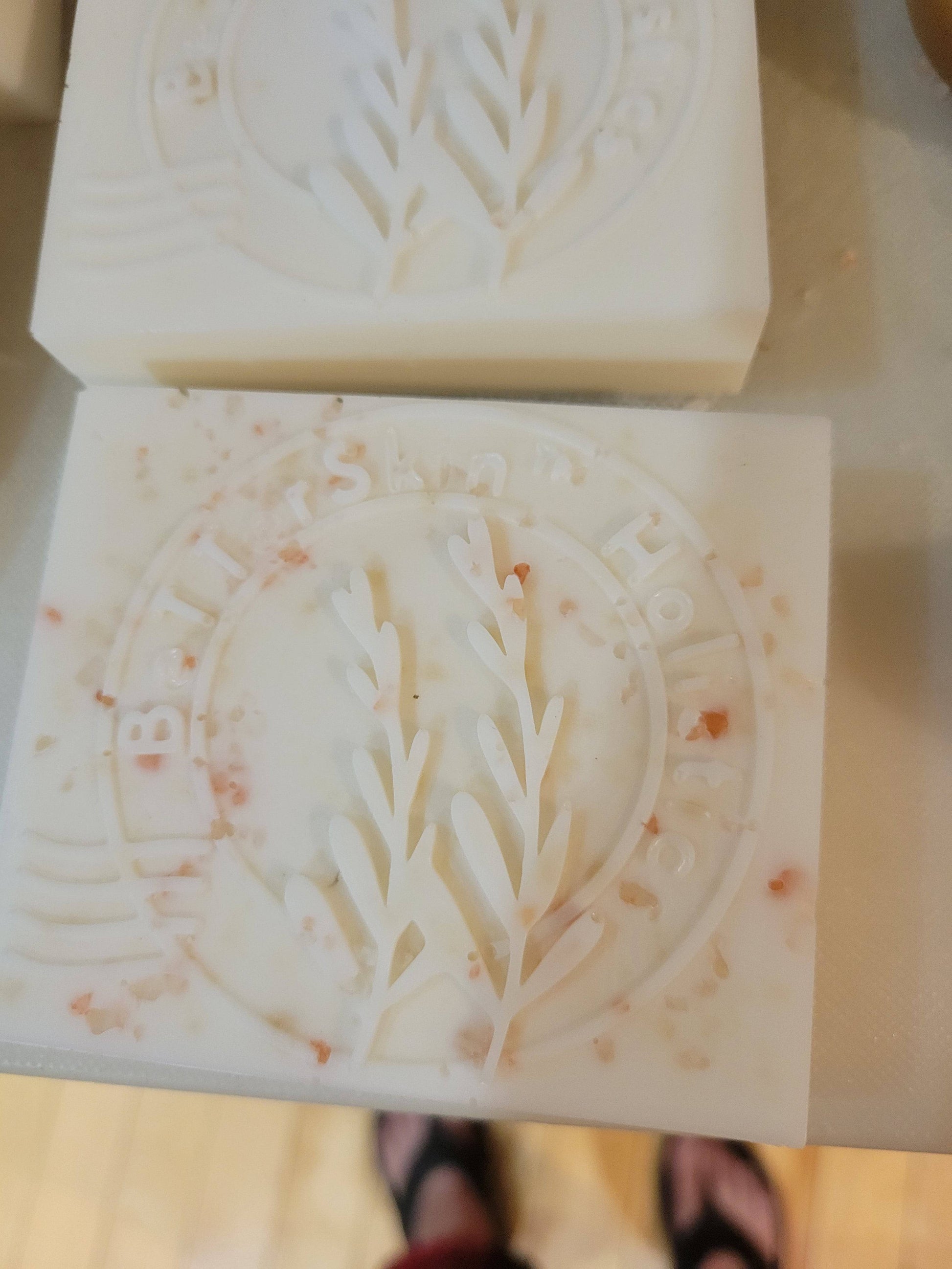 Peppermint Essential Oil and Rose Fragrance Oil, handmade,  Detergent free soap, Botanical,  wildcrafted soaps, Himalayan rock salt,  cocoa butter infused 6oz Company Logo soap  "BetterSkin Holistics  "