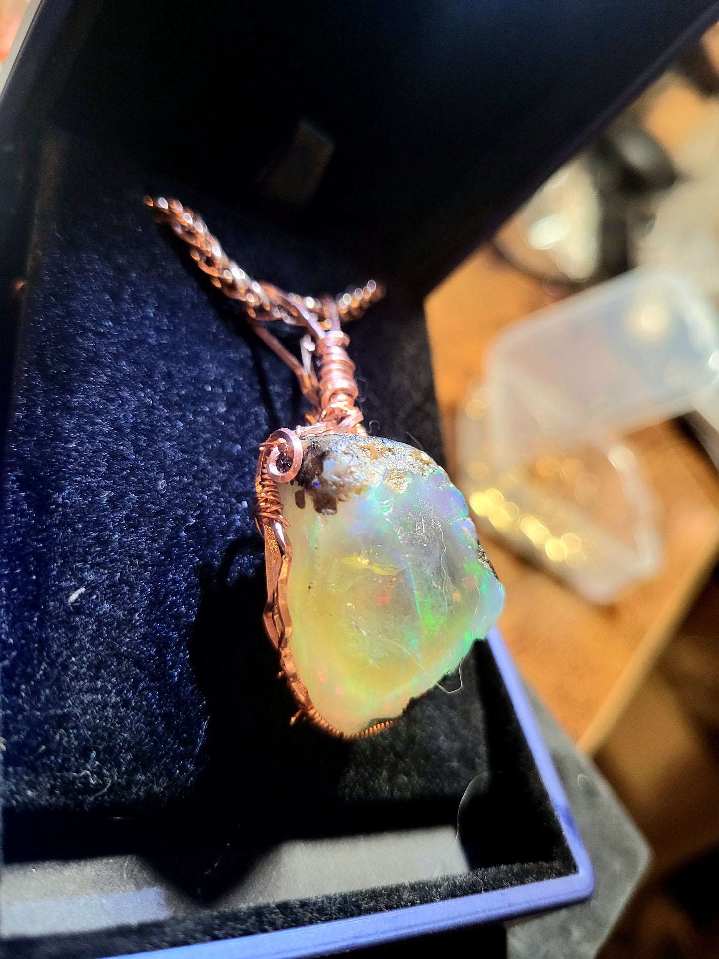 Ultra RARE- 75ct Large  Rough Raw Ethopian Opal Handmade Copper Pendant w Matching 5mm Chain- VERES Celtic Designs Original - Tartarian Treasures & Trinkets