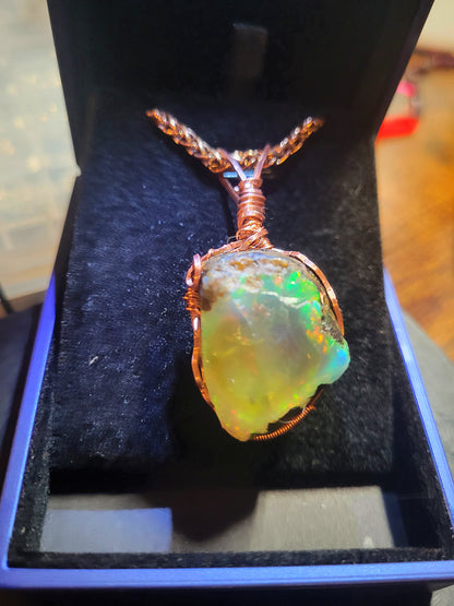 Ultra RARE- 75ct Large  Rough Raw Ethopian Opal Handmade Copper Pendant w Matching 5mm Chain- VERES Celtic Designs Original - Tartarian Treasures & Trinkets